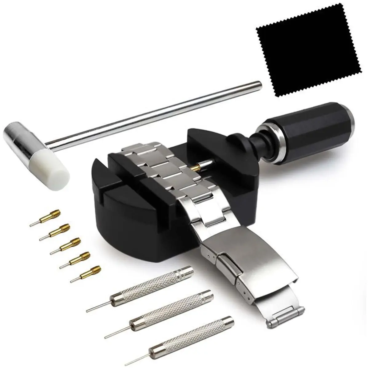 Watch Link Removal Kit Watch Band Sizing Tool for Watch Strap Adjustment Watch Repair Tool Kit with Hammer Spring bar