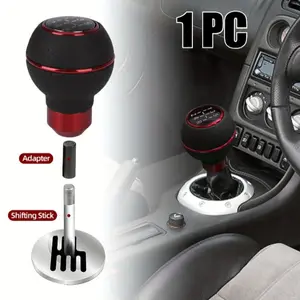Aluminum + Genuine Faux Leather Universal 5-Speed Spherical Gear Shift Knob/Manual Transmission/4 Adapters M8/M10/M11/M12, 4 Screws, 1 Wrench