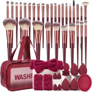 47PCS Makeup Tools Set:1pc Multi-Functional Zipper Toiletry And Cosmetic Bag Waterproof,30PCS Makeup Brush Set,4PCS Makeup Sponges,4PCS Mini Makeup Sponges,4PCS Mini Air Cushion Powder Puffs,1pc Hairband,2PCS Hand Bowl Strap,1pc Makeup Brush Cleaning Tool