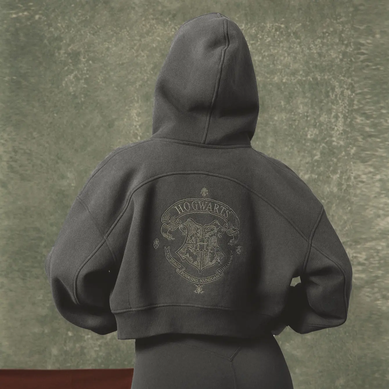 Fleece Crop Zip Charcoal Hoodie 