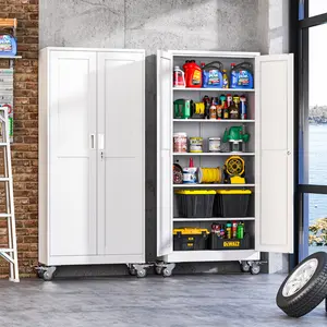 GEITIN 75" Tall Metal Garage Storage Cabinet with Wheels & Locking Doors, 5 Adjustable Shelves, Heavy Duty Steel Tool Cabinet for Garage, Home, Office, Shop