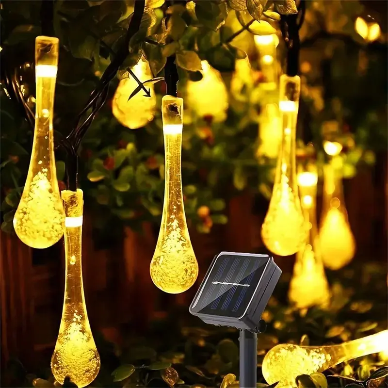 Solar Powered Outdoor Water Drops String Lights - 196.85 inches 20LED, Waterproof and Energy Saving, Suitable for Garden, Fence, Party, Wedding Decoration, Halloween and Christmas Fairy Lights, Charging: Solar, Warm Light