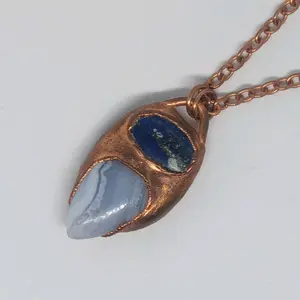 'Ferrinol' Lapis Lazuli, Blue Lace Agate & Sunstone Copper Electroformed Handmade Necklace Daily