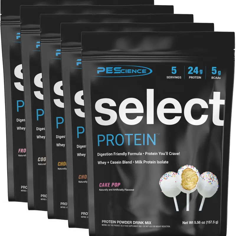PEScience Select Protein Variety Pack, 2 Sizes | 5-8 Flavors, 25-40 Servings - 24g Protein 5g BCAAs - Whey Casein Blend