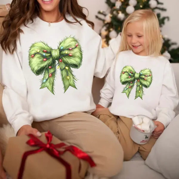 Grinchy bow Mommy and me Christmas sweater Matching family Xmas sweater Mom and daughter holiday sweatshirt matching outfits