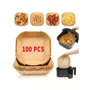 100pcs, Square Disposable Air Fryer Liners (6.3in/8in), Paper Air Fryer Liner Pots, Paper Basket Bowls, Baking Trays, Oven Accessories, Baking Tools, Kitchen Gadgets, Kitchen Accessories