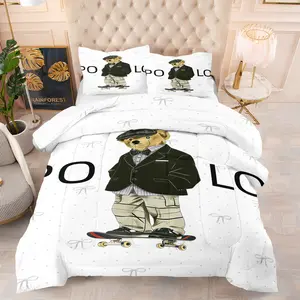 Bear print bedding set, including 1 quilt and 1 or 2 pillowcases without pillow inserts, soft bedroom decoration gifts for children or adults