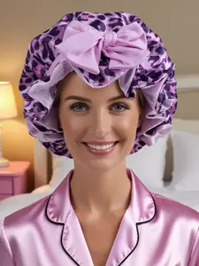 1 PC Women's Reversible Satin Lined Bonnet, Hair Bonnets, Printed Leopard Double-Layered Solid Color Soft & Breathable Sleeping Cap For Hair Care, Everyday Wear, Shower Cap, Travel Essentials