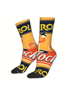 BIIHUDU Men's Italian Soda-Inspired Socks - Rockton Logo & Grapefruit/Citrus Print Full-Body Design, Comfortable Casual Wear