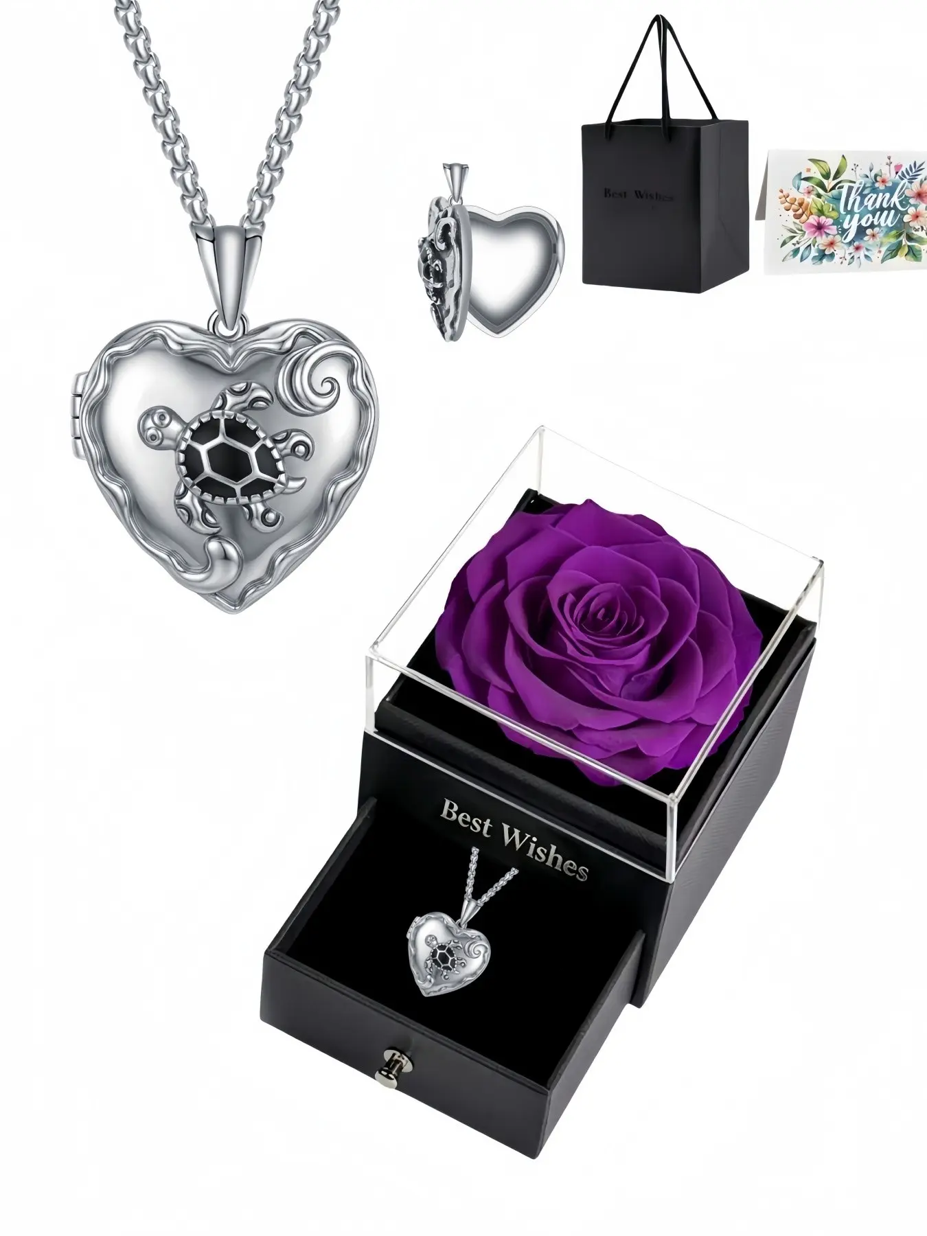 Ocean Memory New vintage turtle locket necklace, retro antique copper pendant. Comes with purple preserved rose gift box. Perfect gift for birthdays, Mother's Day and Valentine's Day.