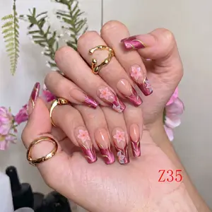 Nailbeebee Z35 1.3 inch Handmade Press-On Nails | Reusable,Salon-Quality,Long-Lasting,Glossy Design |  For Daily Office & Workplace,Date Nights & Romantic Outings,Shopping & City Leisure Trips,Holiday & Short Travels