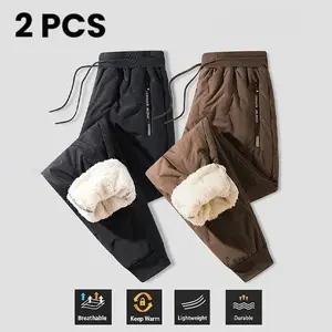 Autumn Winter 2-Piece Solid Color Cotton Pants Set - Sherpa Lined Thickened, Durable for Cold Days & Daily Casual Use Clothes Everyday pantalones para hombre cargopantsmen men's work pants
