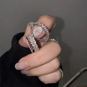 Multi-layer Zircon-studded ring for women, adjustable open design, fashionable and personalized, index finger ring, niche design, minimalist jewelry