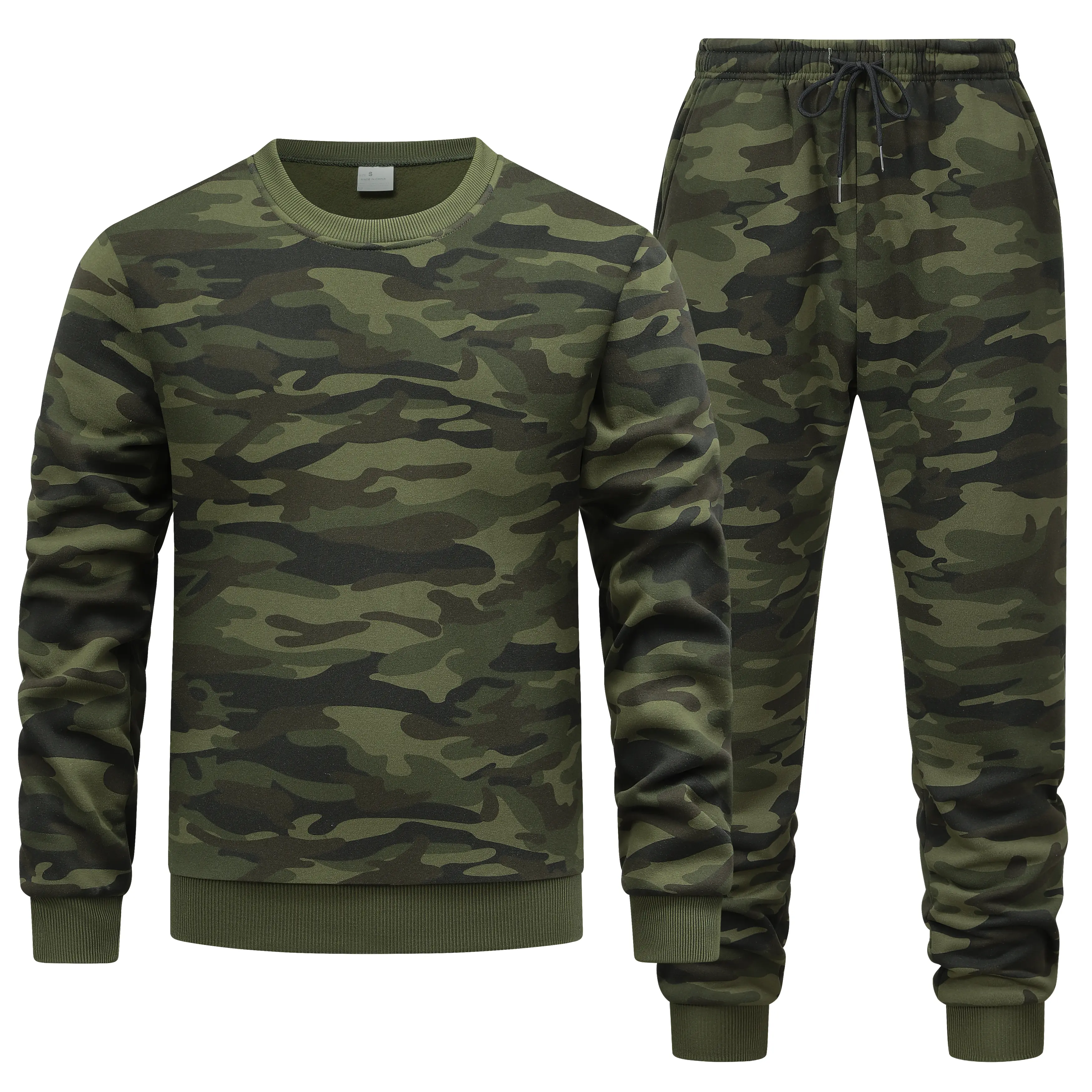 Men's Crew Neck Camouflage 2-Piece Clothing Set - Long Sleeve Sweatshirt, Matching Long Sleeve Jogger Pants, Spring-Autumn Outdoor Casual Sports Wear