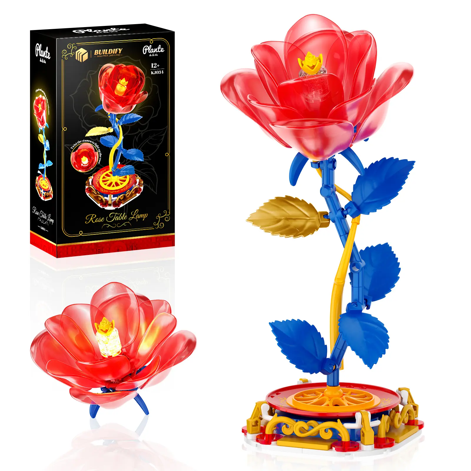 BUILDIFY Rose Flower Bouquet Building Set Table Lamp Toy for Home Decor Gift for Christmas & Valentines Day Adults Teens Kids 8+ Creative Elegance Soft-Glow Night Light artificial plant creative flower
