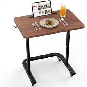 Height Adjustable TV Tray Table on Wheels - Rolling Laptop Desk for Bed & Sofa - C Shaped Side Table for Recliner, Small Spaces & Walking Pad-Dark Walnut FRD1