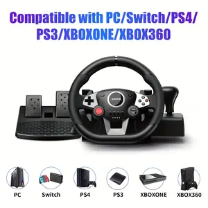 G- 270-Degree Steering Gaming Wheel and Pedals Set with High Vibration Feedback, Adjustable Game Controller for Multi-Platform Racing Simulation, Not Compatible with PS5