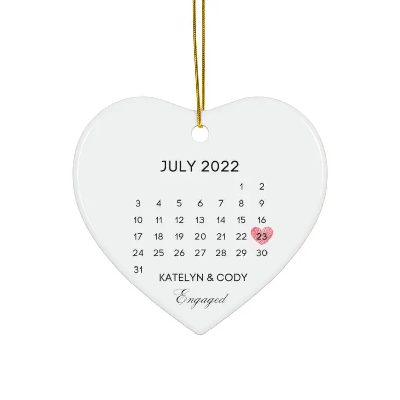 Engaged Personalized Ceramic Ornament,Heart Shaped Couple Ornament, Custom Names Christmas Ornament, Engagement Party Getting Married Future Mrs Keepsake