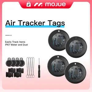 Air Tracker Tags-4 Pack: Smart Bluetooth Tracker,  Tag Locator for Cars, Pets, Keys, Luggage, Satchel, Weatherproof Case, Anti-Lost Device, Works with Apple Find My (iOS Only), No Monthly Fees, IP67 Waterproof, Replaceable Battery Remote