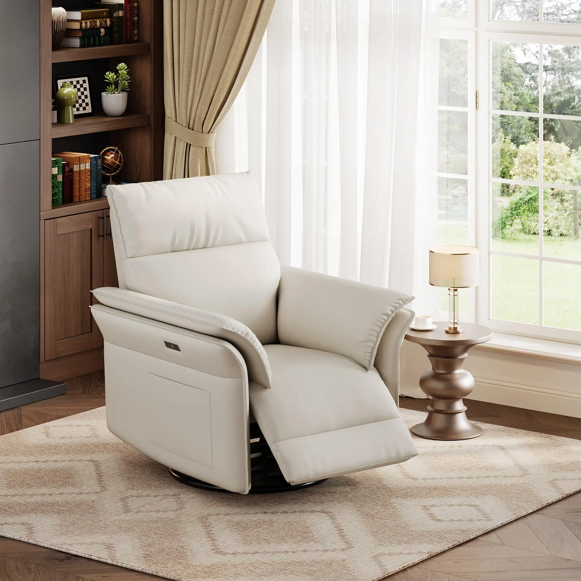 GAOMON Ergonomic Adjustable Modern Recliner Chair - Cozy Reading Chair with Triple Motion, Smooth Swivel, Rocking, USB Charge Port, Premium Chenille Fabric, Double Armrests for Living Room, Nursery, Ergonomic Recliner Chair
