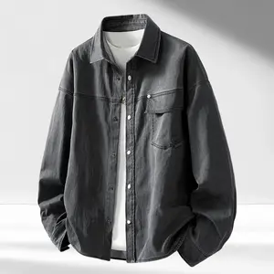 Trendy Retro Versatile Casual Jacket, Spring Autumn Fashion Solid Color Simple Breathable Turn-down Collar Shirt, Men's Plus Size Long Sleeve Shirt Loose Jacket