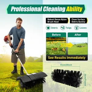 CNCEST Gas Power 52CC Handheld Sweeper Broom with 2-stroke Engine 1.25 kW Power for Driveways Turf Artificial Grass & Snow Clean