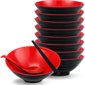 24 count 8 Set Ramen Bowl  Style Ramen Bowls Melamine Noodles Bowl  Chinese Large Soup Bowls with Spoons and Chopsticks for Pho Udon Soba  Dishes Ramen Noodles