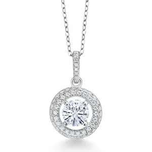 Halo Necklace For Women | 925 Sterling Silver | 6MM Round Gemstone Birthstone and White Moissanite Pendant Necklace | With 18 Inch Chain