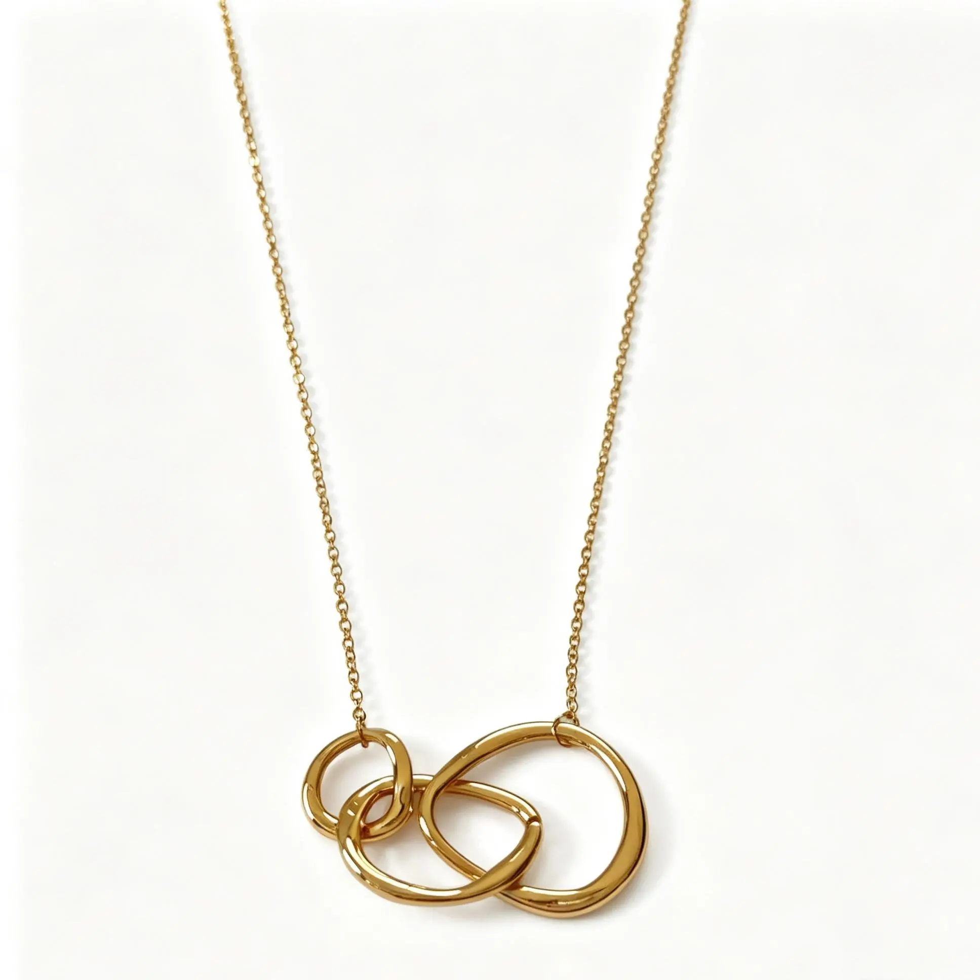 Interlocking Triple Irregular Hoop Pendant Dainty Satellite Bead Chain Necklace