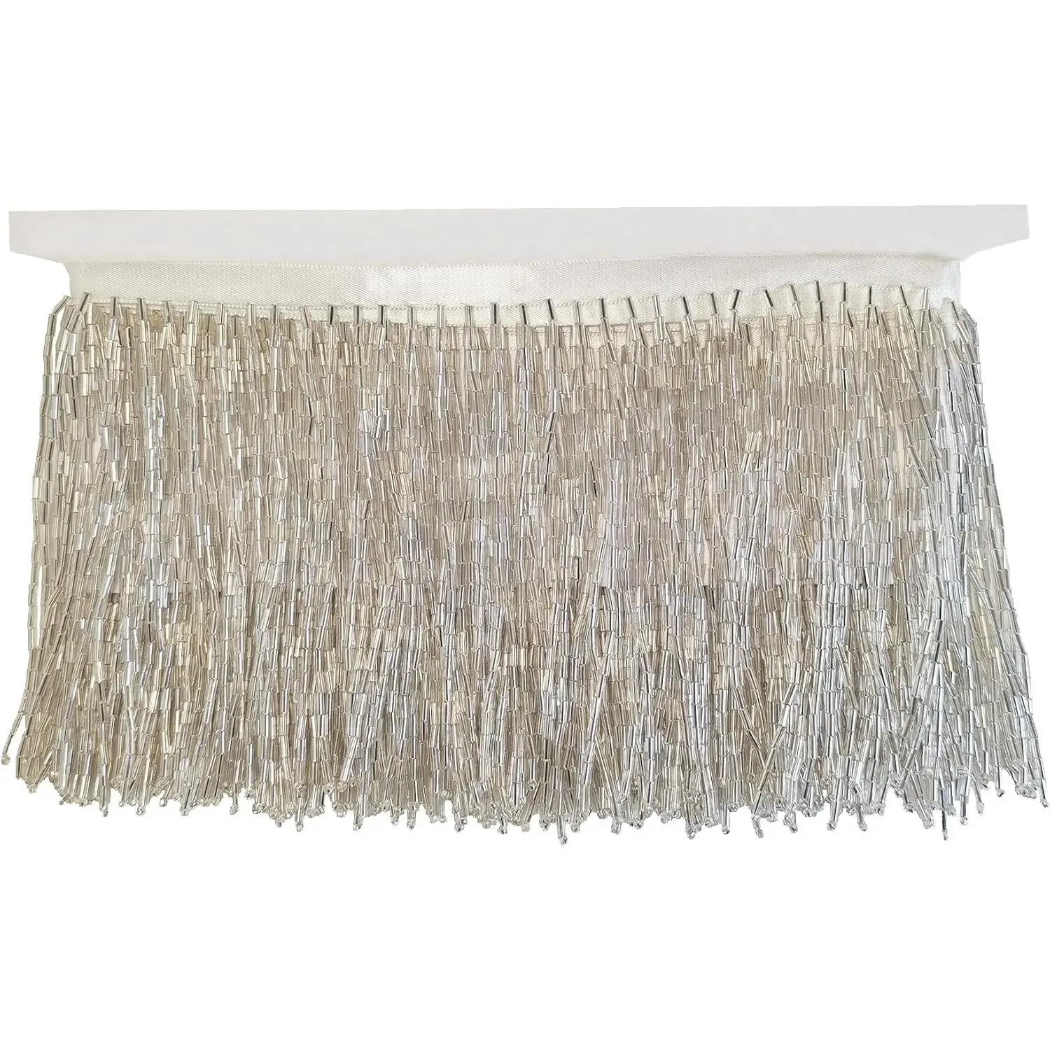 Beaded Fringe Trim,Ribbon Tassel Fringe Trim 4 Inch Wide 1 Yards Long for Crafts DIY Dress Clothes Decoration (Silver)