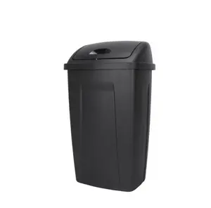 Black 13 Gallon Swing-Top Kitchen Trash Can, Plastic Material, Easy to Clean, Durable Design, Ideal for Kitchen Use