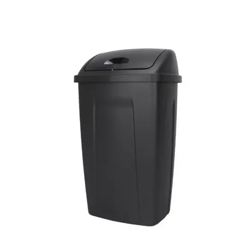 Black 13 Gallon Swing-Top Kitchen Trash Can, Plastic Material, Easy to Clean, Durable Design, Ideal for Kitchen Use