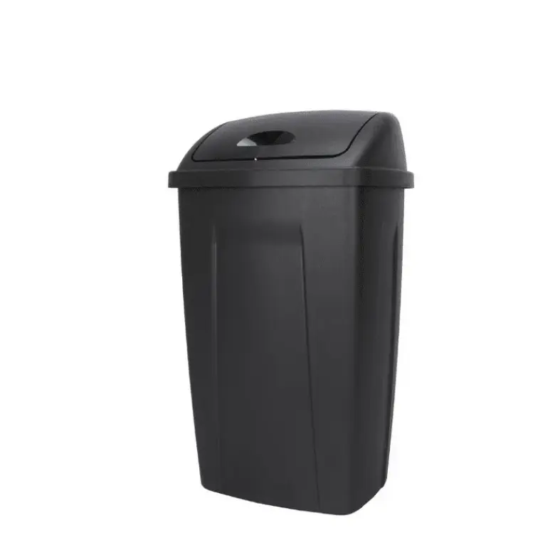 Black 13 Gallon Swing-Top Kitchen Trash Can, Plastic Material, Easy to Clean, Durable Design, Ideal for Kitchen Use