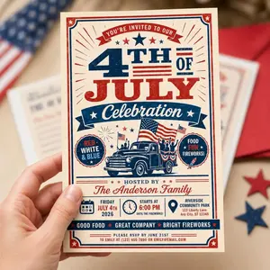 30pcs Custom America’s 250th Anniversary Invitation Card - 5.3" x 8", 4th of July 2026 Party Invite, 4th of July Party Invitation