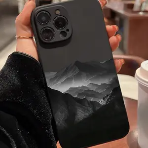 Creative Cube Black Brand New Colorful Mountain Scene Pattern TPU Shockproof Full Coverage Precision Hole Protective Case, Suitable for iPhone 17/16/15/14/13/12/11 PRO PROMAX PLUS AIR E XS XSMAX, Ideal Gift for Friends and Family, YT40