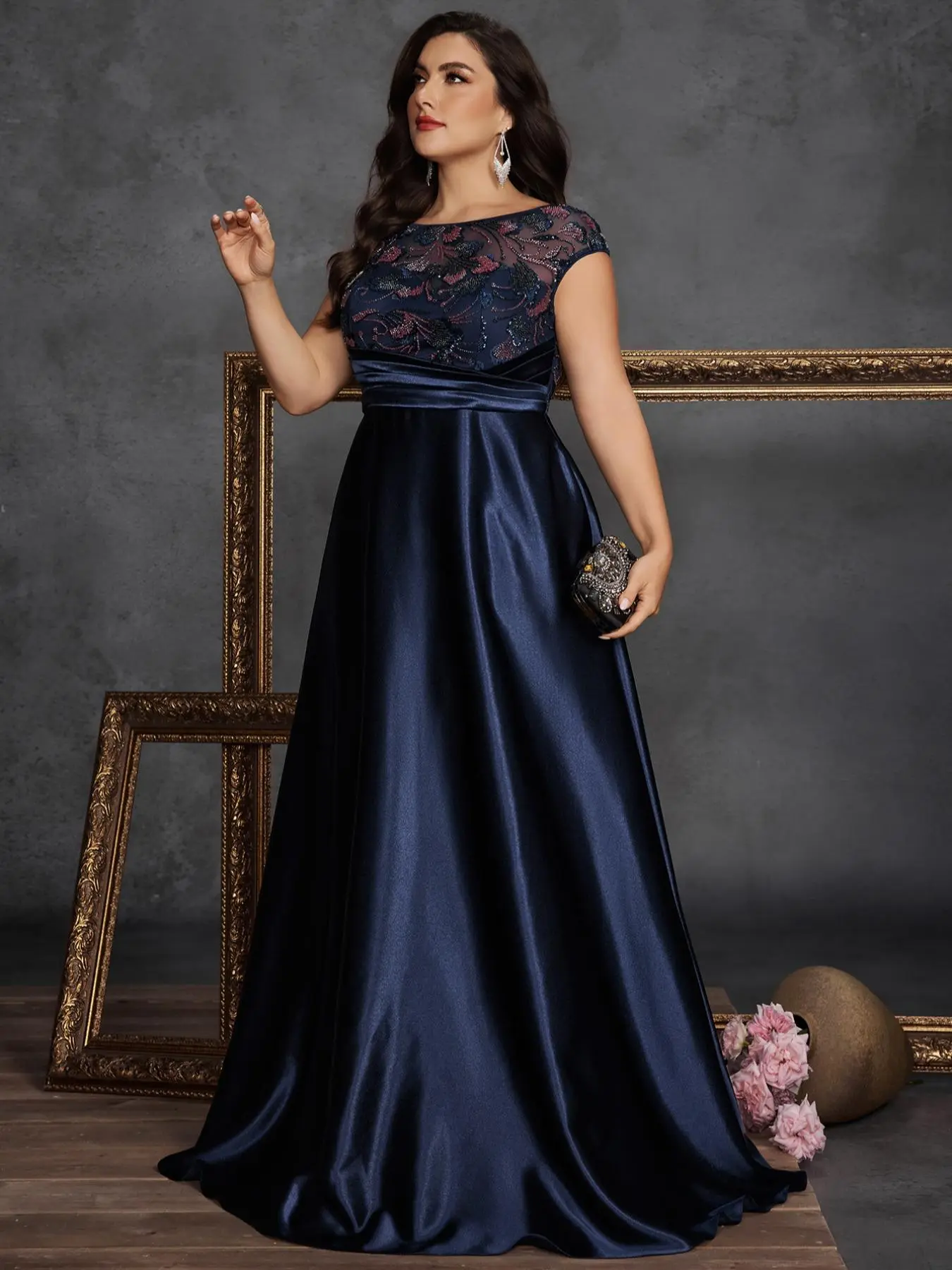 Plus Size Lace Up Round Neck Embellished Lace Trim Dress, Elegant A-line  Party Dress for Formal Occasions, Women's Clothes for Party, Classy Dresses  - TikTok Shop