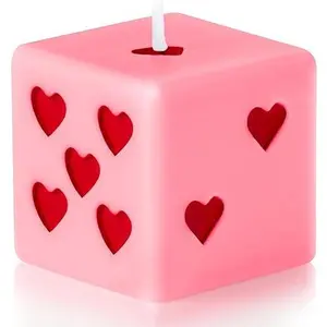 Pink Red Heart Dice Candle Danish Pastel Room Decor Aesthetic Pine Fragrance Natural Soy Wax Handmade Aromatherapy Candles Desk Sculpture Decoration Gift for House Bedroom Supplies 2 x 2 in