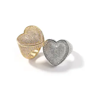 3A Zircon Copper Heart Design Ring Set, Artificial Gemstone Jewelry, Hip Hop Street Hipster Fashion Accessories