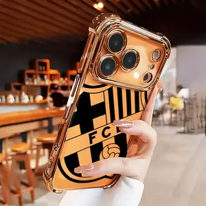 Barcelona FC Emblem Phone case for iPhone 17 Air 16 15 16e 14 13 12 11 Pro Max Plus X XS Full Body Protection Shockproof Soft Silicone Cover Four-corner Thickened Electroplated Bumper