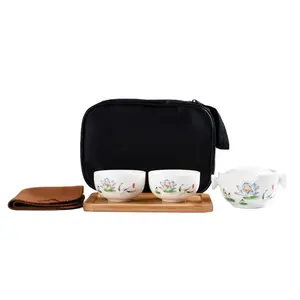 Convenient Teapot With Hole Filter Insulation Handle kuaike Cup Porcelain Teacup White Glazed Travel tea set Mountain Lotus
