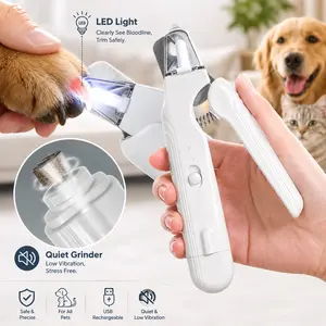 2-in-1 Dog & Cat Paw Trimmer Set, LED Light Dog Nail Grinder & Stainless Steel Clipper, Quiet Low-Noise, USB Rechargeable, Safe Quick View, for All Sizes Home & Travel Use