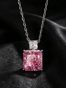 2026 New Arrival Diamond Jewelry Set, High Carbon Diamond with Ice Flower Cut Copper Inlay, Princess Pink Diamond Collection Including Necklace, Earrings and Ring, Unisex Wedding Matching Accessories, Ideal Gift for Birthday, Mother's Day and Christmas