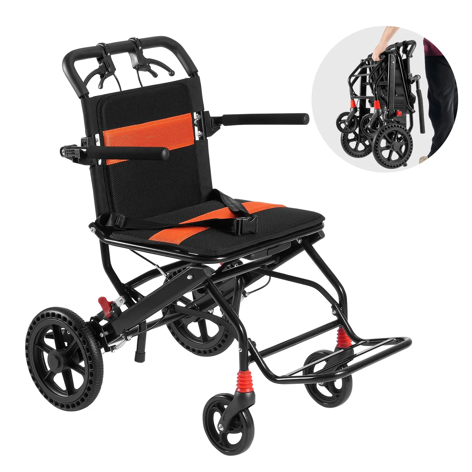 Self-Propelled Aluminum Alloy Wheelchair - 30 lbs Ultra Lightweight, 265 lbs High-Capacity, 18-Inch Wide Seat, Detachable Flip-Back Arms, 3-Position Adjustable Footrests, Puncture-Proof Solid Tires, Portable Foldable for Travel Elderly