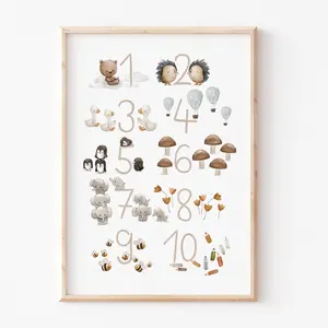 Children's picture "Numbers", DIN A2 A3 A4 number picture, learning numbers, poster children's room, Unframed, Room Decor