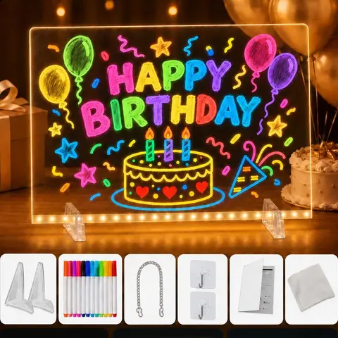 Wheelkids 17x13.5 Inches LED Color Changing Drawing Board for Kids - Light Up Electronic Magic Dry Erase Board with Stand, Markers, Wipes, Reusable Learning Toy for Office, Birthday & Christmas Gifts