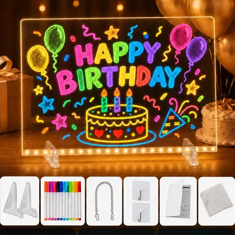 Wheelkids 17x13.5 Inches LED Color Changing Drawing Board for Kids - Light Up Electronic Magic Dry Erase Board with Stand, Markers, Wipes, Reusable Learning Toy for Office, Birthday & Christmas Gifts