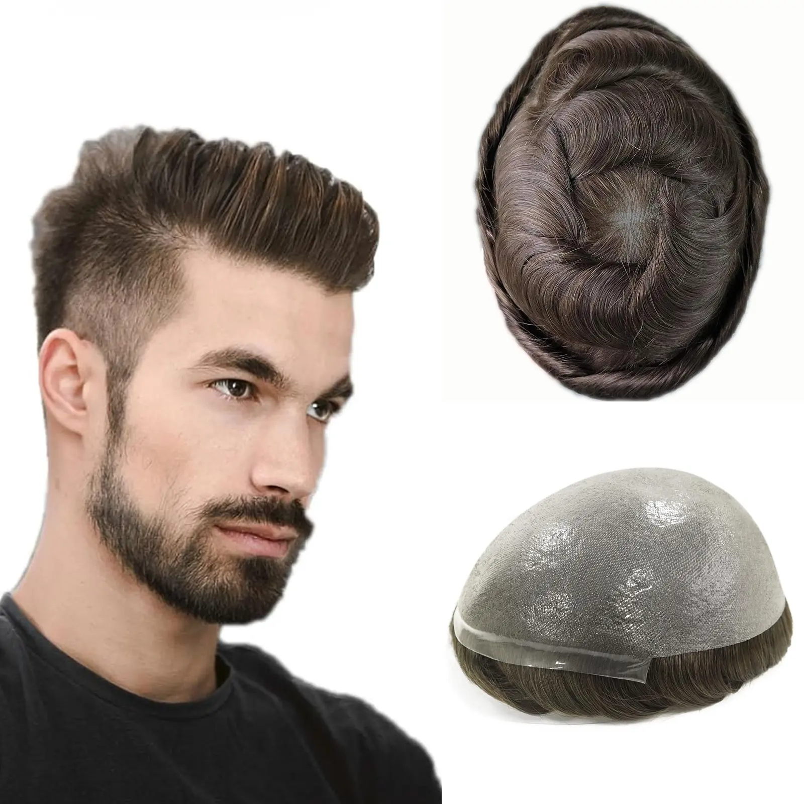 Toupee for Men topper wig NLW Human Hair protese Pieces for men straight hair replacemnt system in 8x10" base Vloop PU Thin skin 0.03mm hair prosthesis units patch wig for man Natural Black color #1B