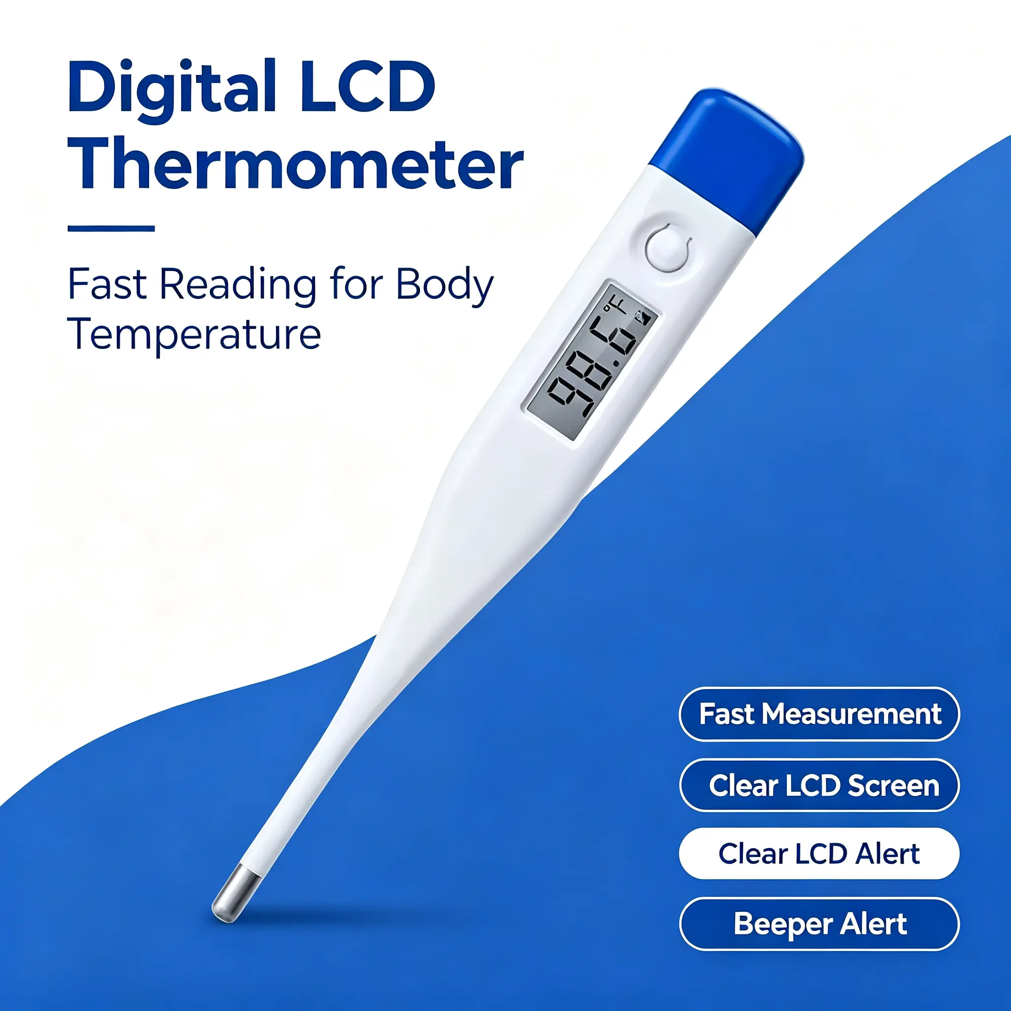 Fast Response Medical Digital Thermometer with LCD Screen & Beeper, Oral & Underarm Body Temperature Measuring Tool for Whole Family