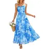 ZESICA Women's 2026 Casual Bohemian Floral Sleeveless Spaghetti Strap Mesh Maxi Dress - Long Party Dress for Beach Wedding Guests, Elegant Flattering Gown, Long Dresses