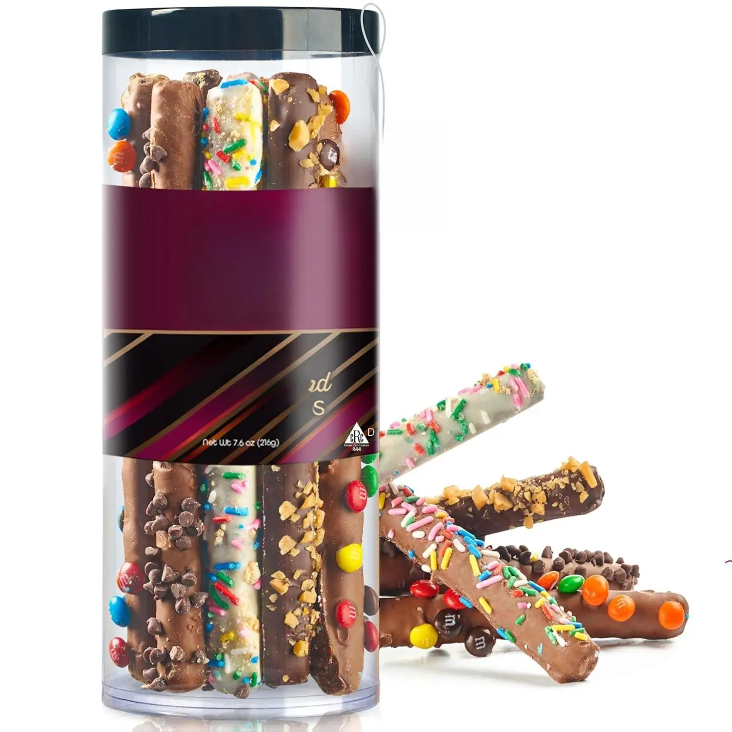 Nut Cravings KREMERY Creamy Chocolate Cravings - Chocolate Covered Pretzel Rods Gift Basket Premium Milk Dark White Chocolate Crunchy Pretzels Snack with Toppings Kosher Certified US